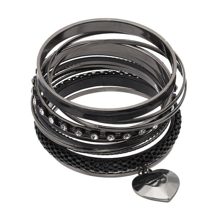Mudd&reg; Heart Charm, Mesh & Studded Bangle Bracelet Set, Women's, Multicolor