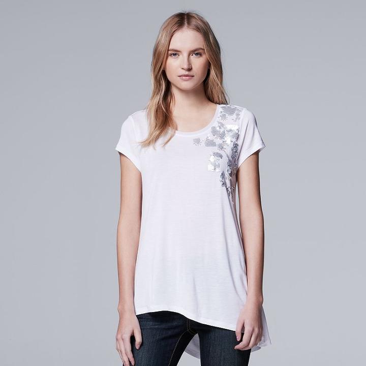 Women's Simply Vera Vera Wang Embellished Asymmetrical Tee, Size: Xl, White