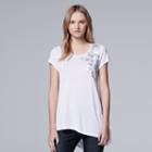 Women's Simply Vera Vera Wang Embellished Asymmetrical Tee, Size: Xl, White