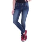 Juniors' Amethyst Double Button Skinny Jeans, Teens, Size: 5, Dark Blue