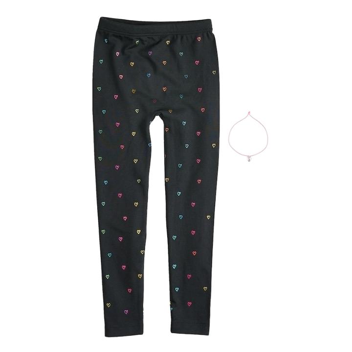 Girls 4-14 Heart Print Fleece-lined Seamless Leggings With Choker Necklace, Size: Xs-s, Oxford