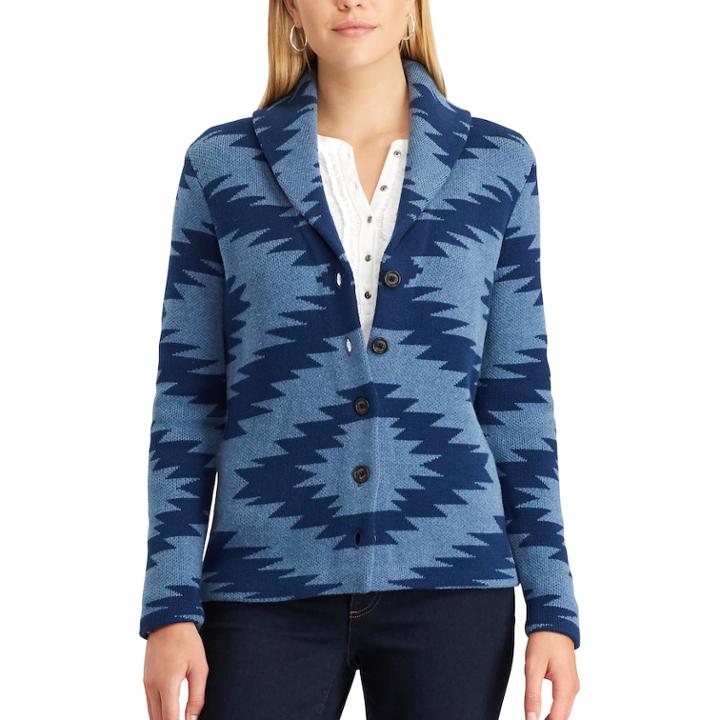 Women's Chaps Patterned Shawl Cardigan, Size: Large, Blue (navy)