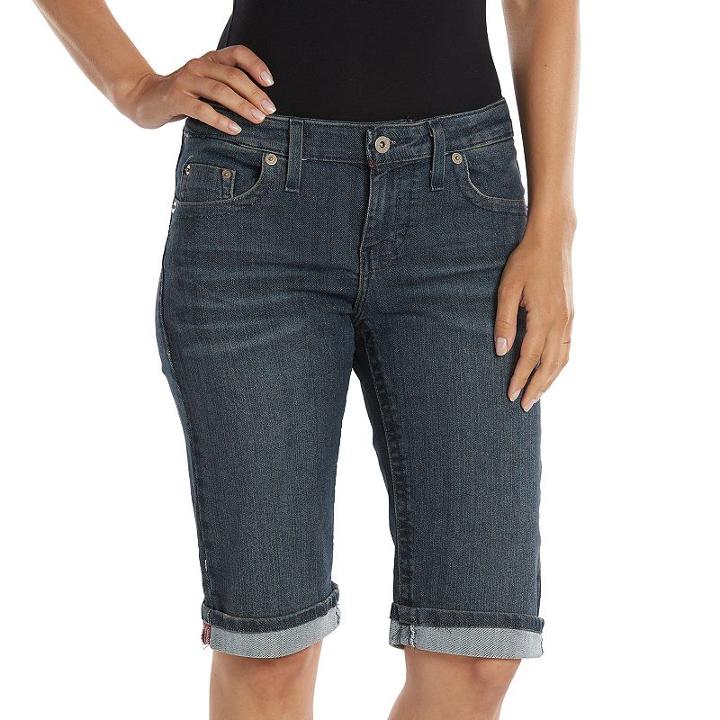 Dickies Slim Stretch Straight-leg Denim Shorts - Women's, Size: 4, Dark Blue