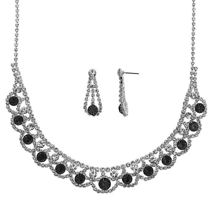Crystal Allure Collar Necklace And Teardrop Earring Set, Women's, Size: 16.5, Black