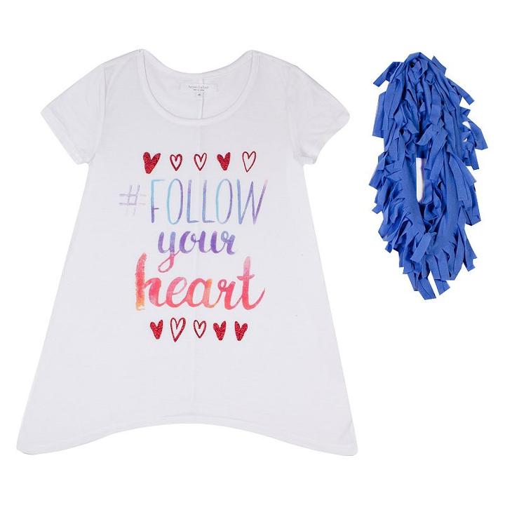 Girls 7-16 & Plus Size Harper & Elliott Sharkbite Graphic Tunic & Scarf Set, Girl's, Size: Xs, White Oth