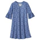 Girls 7-16 Mudd&reg; Ruffle Bell Sleeve Patterned Dress, Girl's, Size: Xl/14, Blue (navy)