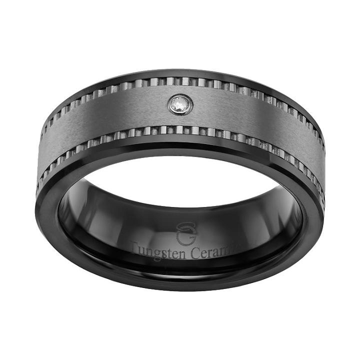 Diamond Accent Black Ceramic And Tungsten Band - Men, Size: 10