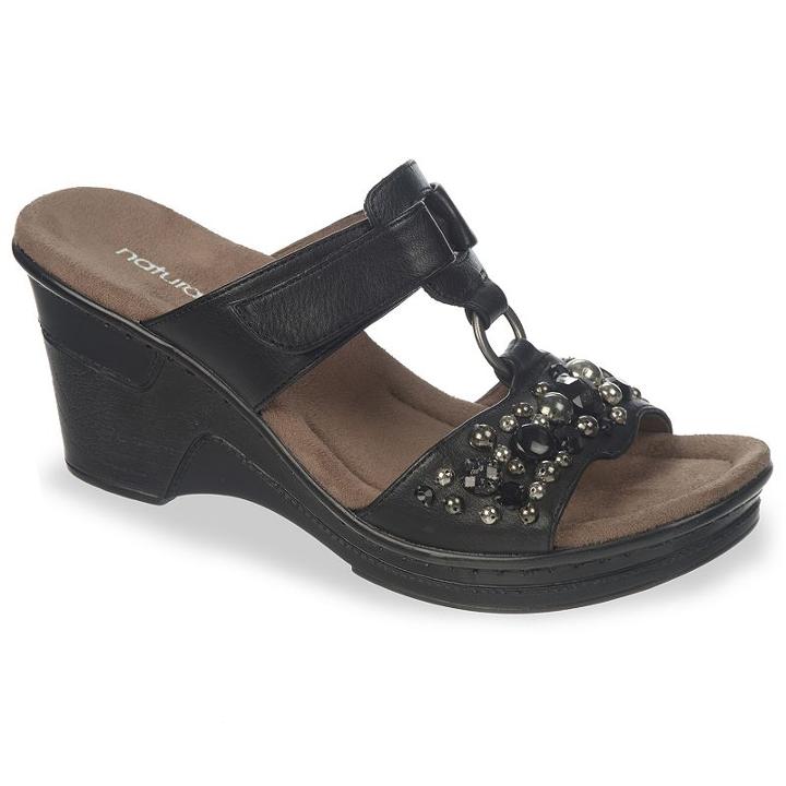 Naturalsoul By Naturalizer Raquel Women's Beaded Wedge Sandals, Size: Medium (7), Black