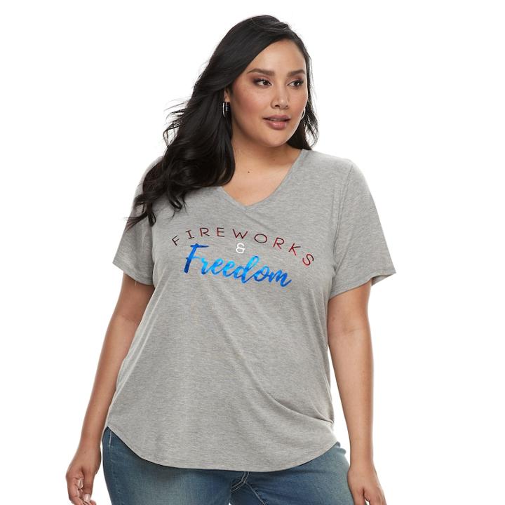Plus Size Apt. 9 Graphic V-neck Tee, Women's, Size: 2xl, Med Grey