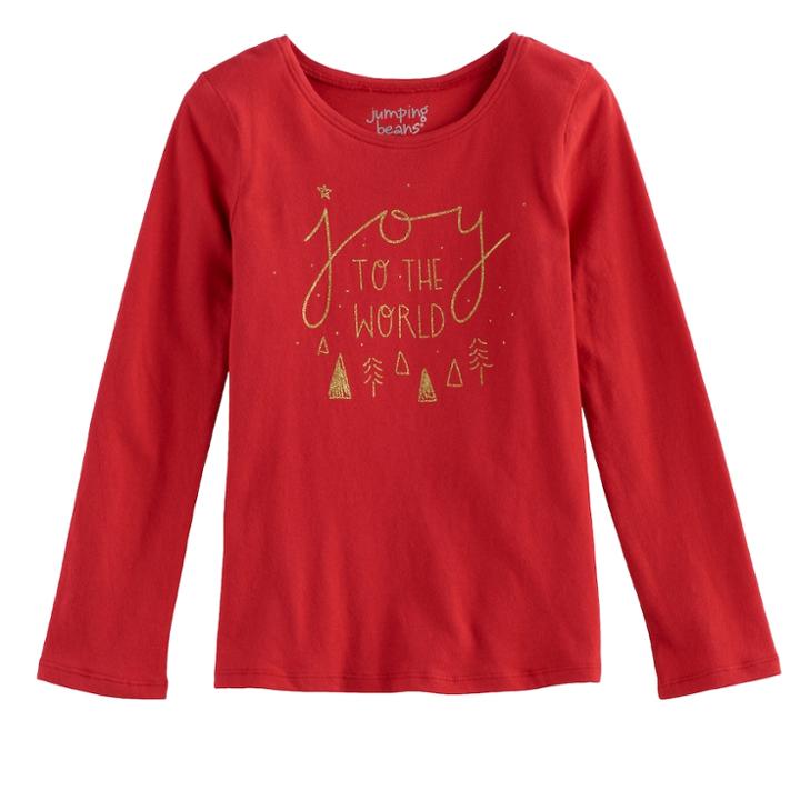 Girls 4-10 Jumping Beans&reg; Holiday Long-sleeved Tee, Size: 6, Med Red