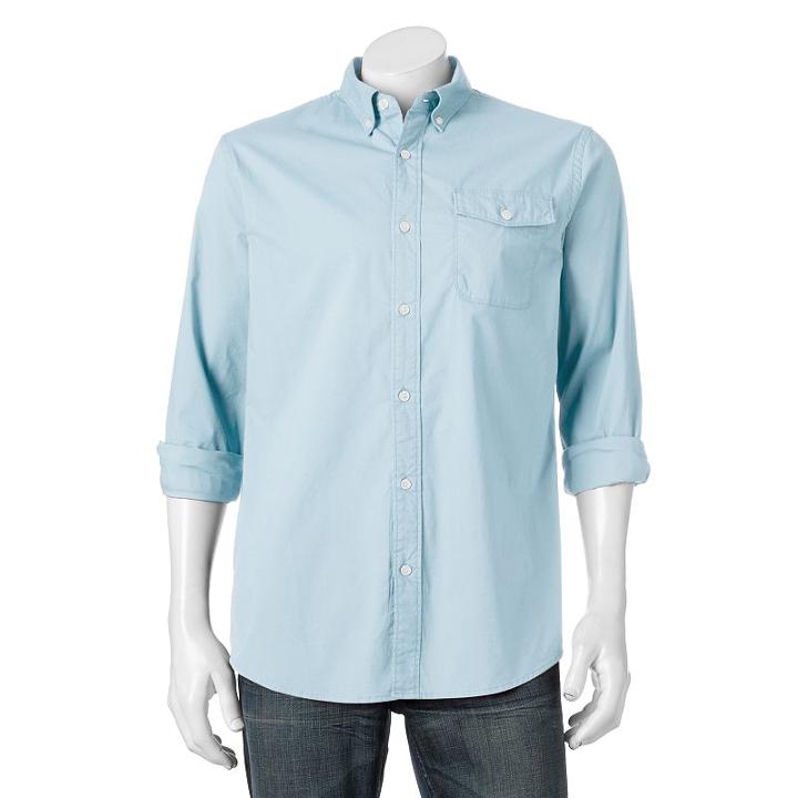 Men's Sonoma Goods For Life&trade; Flexwear Modern-fit Stretch 1-pocket Button-down Shirt, Size: Medium, Med Blue