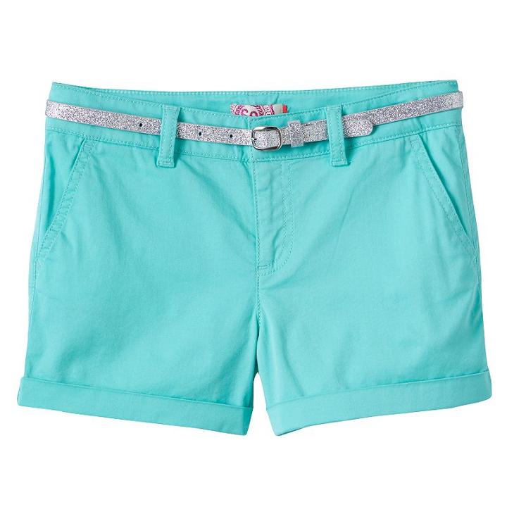 Girls 7-16 & Plus Size So&reg; Glitter Belt Printed Chino Shorts, Girl's, Size: 12, Turquoise/blue (turq/aqua)