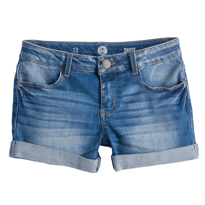 Girls 7-16 & Plus Size So&reg; Rolled Cuff Shortie Jean Shorts, Size: 14, Med Blue
