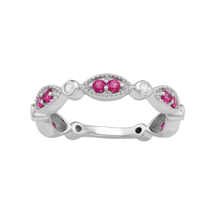 Sterling Silver Lab-created Ruby & Lab-created White Sapphire Ring, Women's, Size: 7, Red