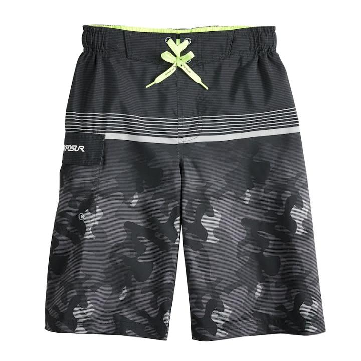 Boys 8-20 Zeroxposur Striped Camo Swim Trunks, Size: Small, Black