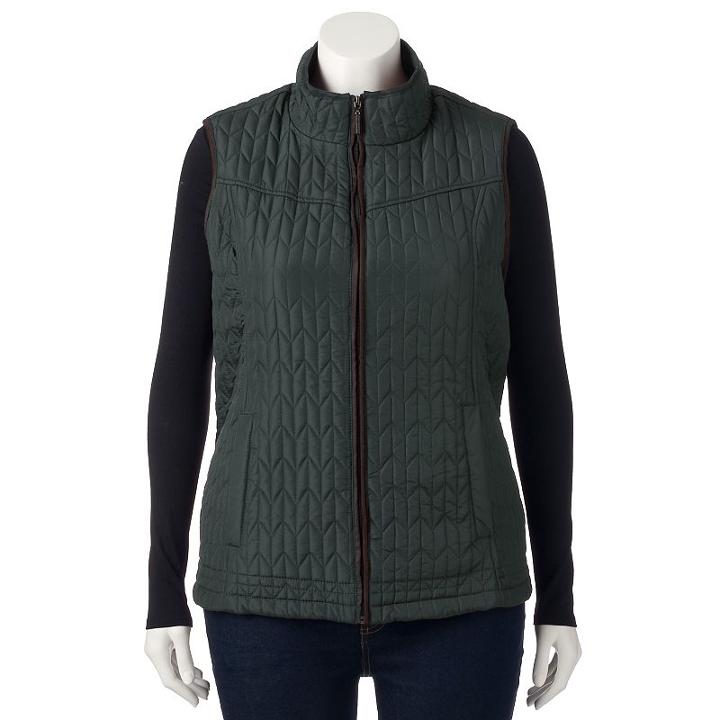Plus Size Weathercast Mockneck Quilted Vest, Women's, Size: 1xl, Green