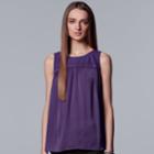 Women's Simply Vera Vera Wang Pleated Swing Tank, Size: Medium, Med Purple