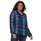 Juniors' Plus Size Mudd&reg; Plaid Lace-up Flannel Shirt, Teens, Size: 1xl, Blue (navy)