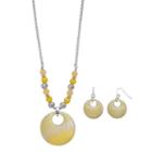 Yellow Cutout Circle Pendant Necklace & Drop Earring Set, Women's
