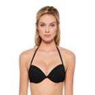 Juniors' Hot Water Push-up Triangle Halter Bikini Top, Women's, Size: Small, Black