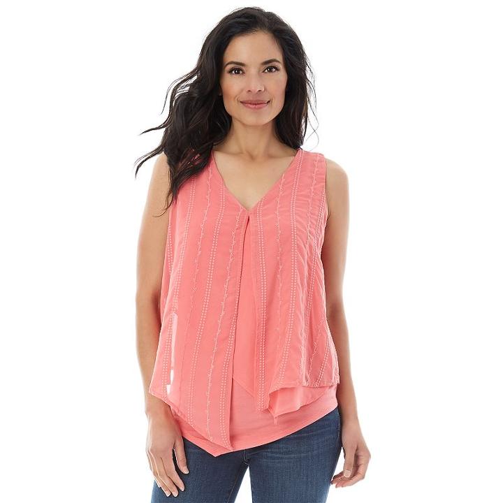 Women's' Ab Studio Embroidered Layered Top, Size: Xlrg Av/rg, Med Pink
