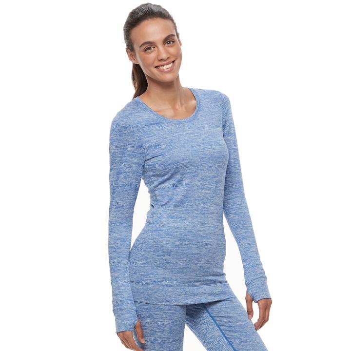 Women's Jockey Smart Heathered Long Sleeve Top, Size: Large, Light Blue
