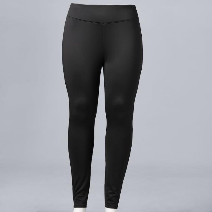 Plus Size Simply Vera Vera Wang High-waisted Fleece-lined Leggings, Women's, Size: 1xl, Black