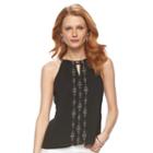 Women's Apt. 9&reg; Embroidered Keyhole Tank, Size: Xxl, Black