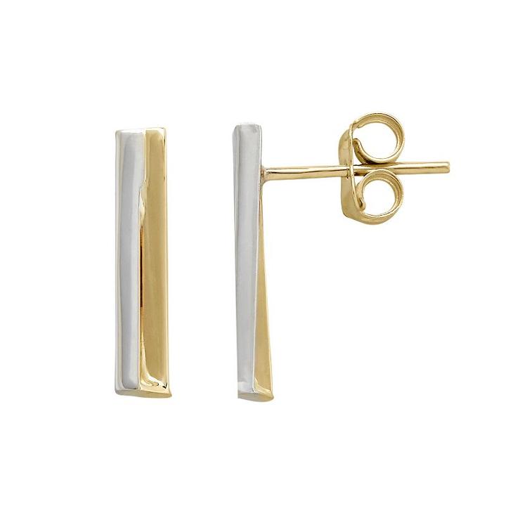 14k Gold Two Tone Vertical Bar Ear Climber Earrings, Women's, Yellow