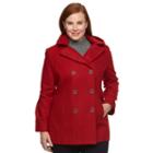 Plus Size Braetan Hooded Double-breasted Peacoat, Women's, Size: 2xl, Red