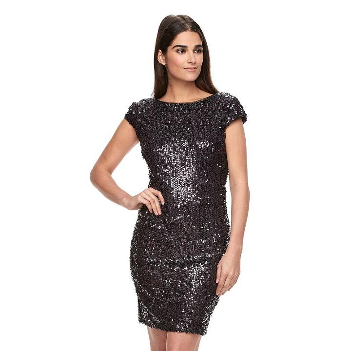 Women's Expo Draped Sequin Sheath Dress, Size: 14, Drk Purple