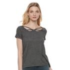 Women's Rock & Republic&reg; Strappy Cutout Tee, Size: Large, Med Grey