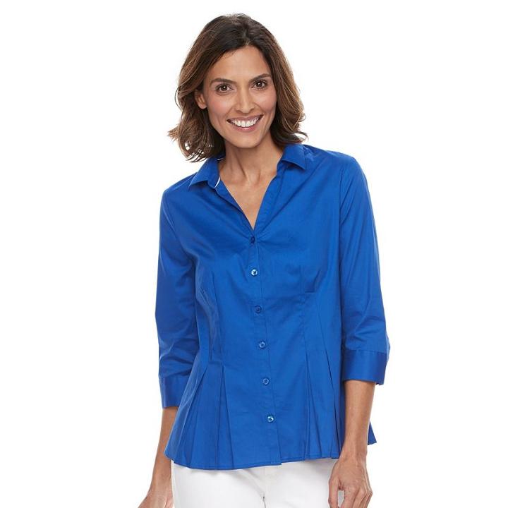 Women's Dana Buchman Pleated Peplum Shirt, Size: Large, Blue