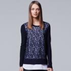 Women's Simply Vera Vera Wang Mock-layer Lace Sweater, Size: Xl, Dark Blue