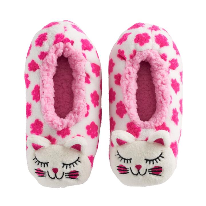 Girls 4-16 Cat Face Fuzzy Babba Slippers, Size: M-l, White