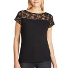 Petite Chaps Lace-trim Jersey Tee, Women's, Size: M Petite, Black