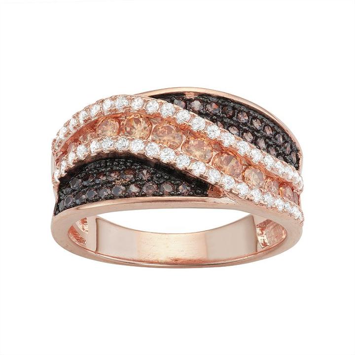 14k Rose Gold Over Silver Cubic Zirconia Swirl Ring, Women's, Size: 11, Brown