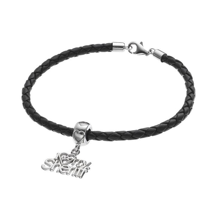 Logoart Sterling Silver & Leather I Love My Sheriff Charm Bracelet, Women's, Size: 7.5, Grey