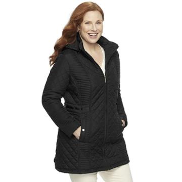 Plus Size Weathercast Hooded Quilted Walker Jacket, Women's, Size: 2xl, Black
