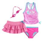 Girls 4-6x Zeroxposur Space-dyed Tankini Top, Bottoms & Skirt Swimsuit Set, Size: 6x, Med Pink