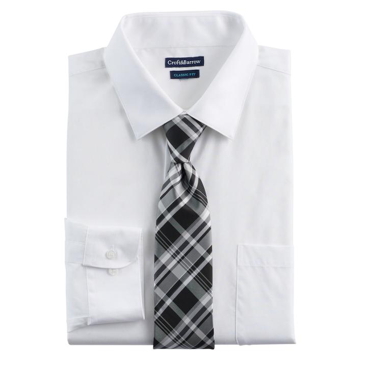 Men's Croft & Barrow&reg; Classic-fit Striped Dress Shirt And Patterned Tie, Size: M-32/33, Natural