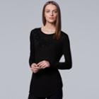 Petite Simply Vera Vera Wang Embellished Soutache Tee, Women's, Size: S Petite, Black