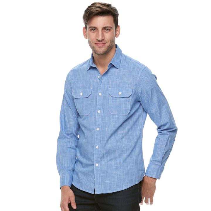 Men's Apt. 9&reg; Premier Flex Slim-fit Stretch Woven Button-down Shirt, Size: Small Slim, Blue (navy)