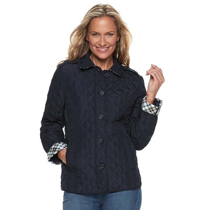Women's Croft & Barrow&reg; Quilted Button-front Jacket, Size: Medium, Dark Blue