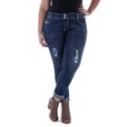 Juniors' Plus Size Amethyst Cuffed Girlfriend Jeans, Girl's, Size: 14 W, Dark Blue