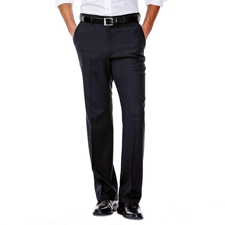 Men's Haggar No Iron Solid Straight-fit Flat-front Dress Pants, Size: 40x29, Black