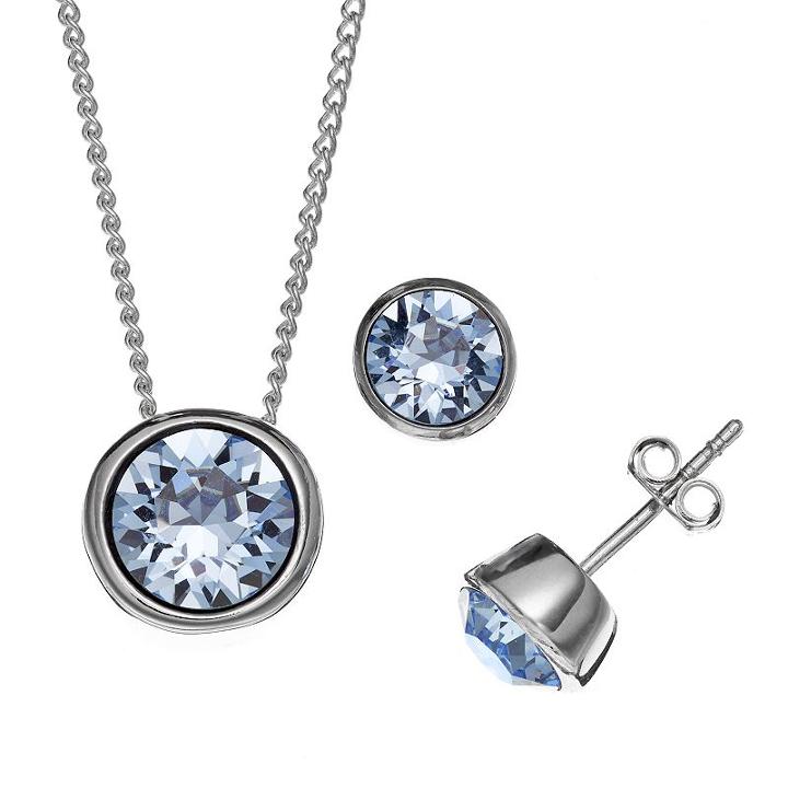 Illuminaire Silver-plated Crystal Solitaire Pendant And Stud Earring Set - Made With Swarovski Crystals, Women's, Blue