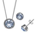Illuminaire Silver-plated Crystal Solitaire Pendant And Stud Earring Set - Made With Swarovski Crystals, Women's, Blue