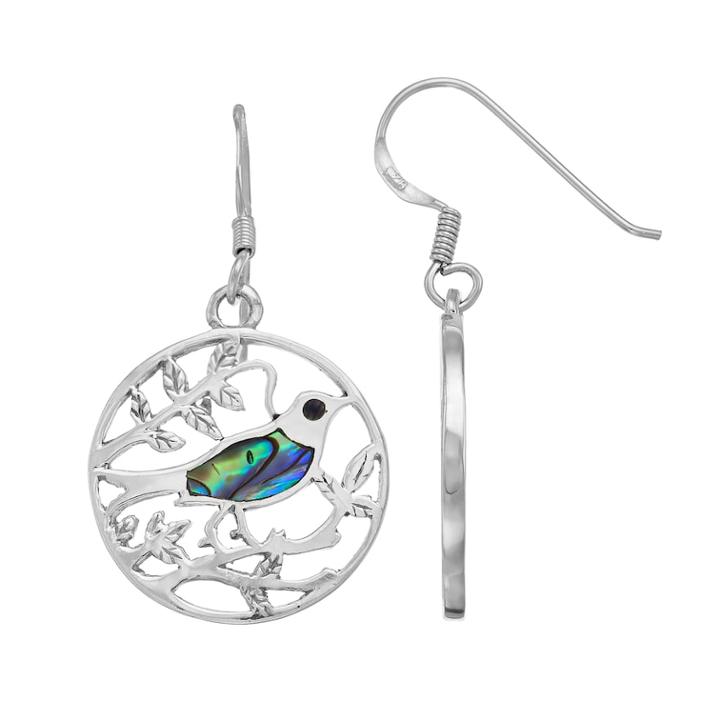 Sterling Silver Abalone Bird Hoop Drop Earrings, Women's, Multicolor