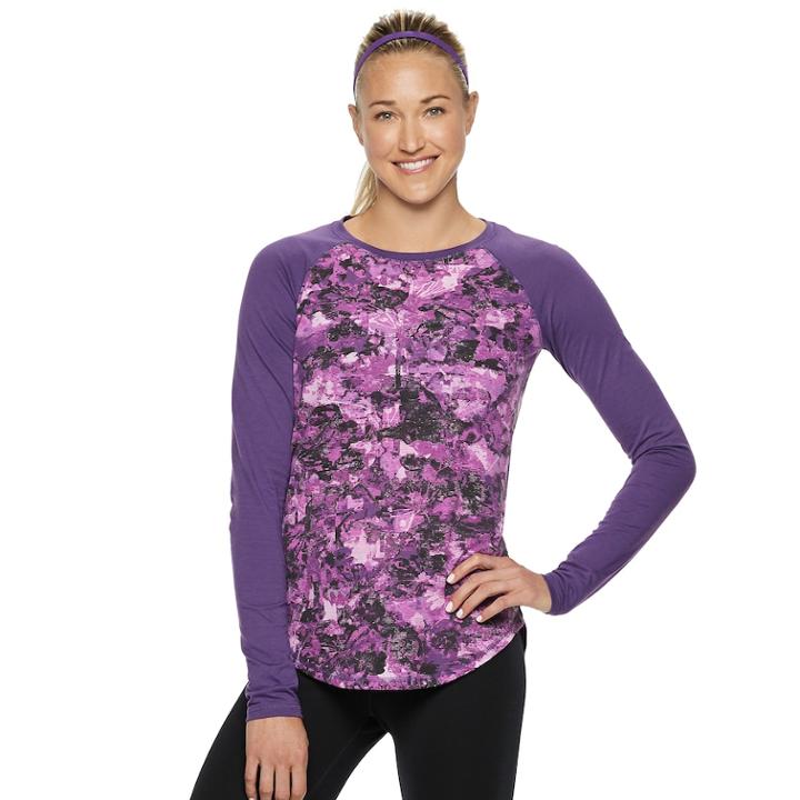 Petite Tek Gear&reg; Raglan Long Sleeve Tee, Women's, Size: L Petite, Drk Purple